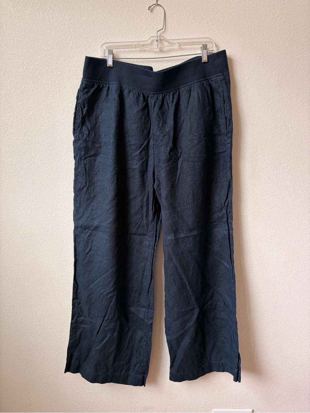 Soft Surroundings XL Wide Leg 100% Linen Pants in Navy